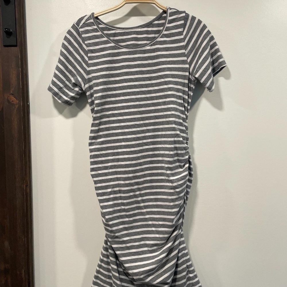 Gray and White Striped Maternity Dress